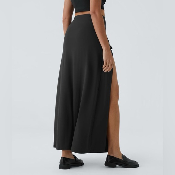 HALARA BlackHigh Waisted Adjustable Double Buckle Split 2-in-1 Maxi Casual Skirt - Picture 2 of 16